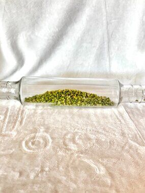 Vtg Glass Hollow Pastry Rolling Pin 16" Hand Blown Made USA Screw Metal Cap Ice